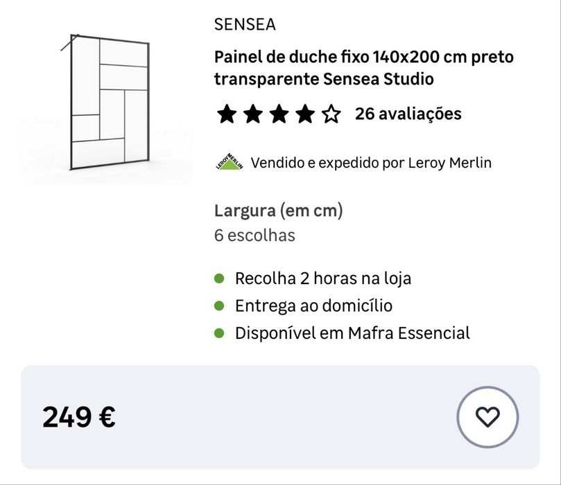 Painel Duche Sensea Studio 140x200 Preto