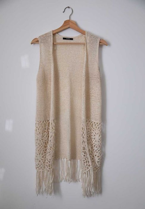 Dzianinowa azurowa narzutka bezrekawnik kamizelka boho