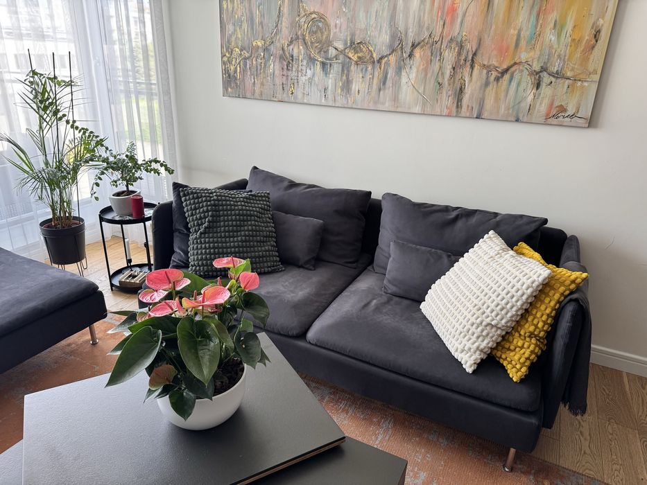 Sofa IKEA SÖDERHAMN – Wygodna sofa 2-osobowa + fotel  z dodatkowymi pokrowcami – Ciemnoszary