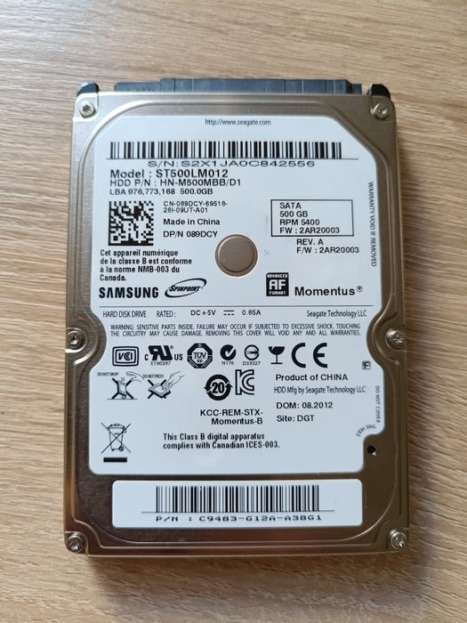 Dysk twardy HDD Samsung 500GB, 2,5 cala, 5400 obr./min, SATA II, bufor 8 MB