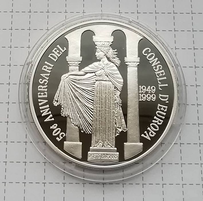 Андорра 10 дінерів 1999р. СРІБЛО. ПРУФ. 50р. - Європейська рада.