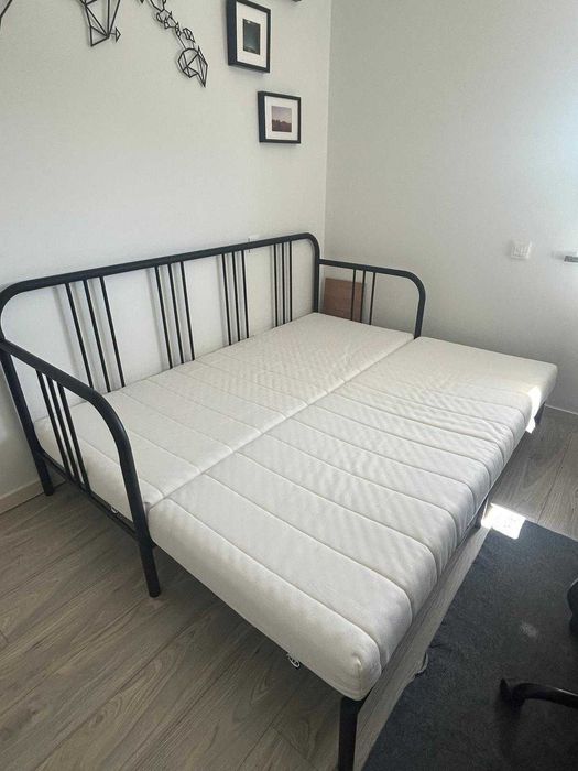 Sofá-cama IKEA FYRESDAL preto + 2 colchões | Divã 80/160x200 cm