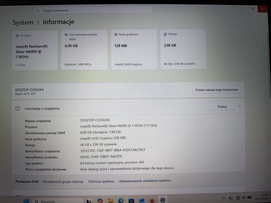 Notebook Acer Aspire Lite 15