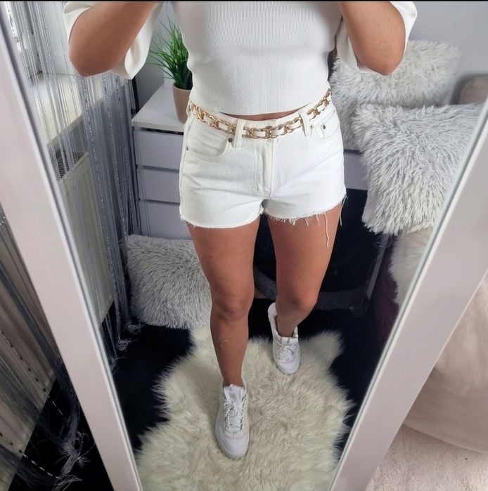 H&M Spodenki szorty damskie z wysokim stanem jeansowe high waist M