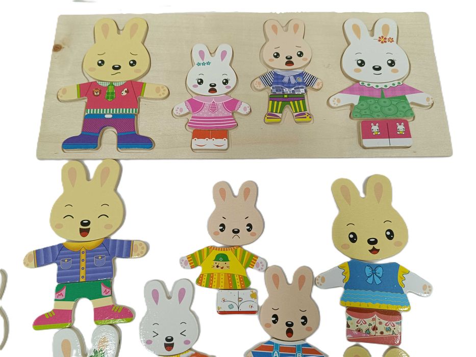 układanka króliki Zmiana ubranek drewniany zestaw edukacyjny