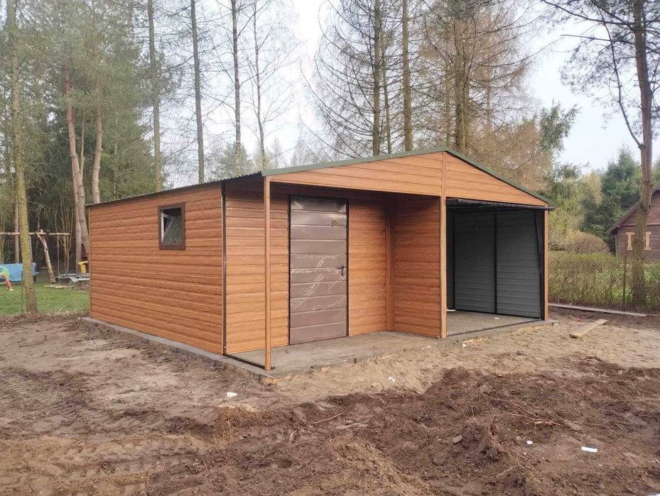 garaże blaszane drewnopodobne, profil zamknięty, garaż 6x5,8