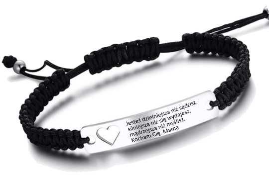 Bransoletka sznurkowa stal Z GRAWEREM dla CÓRKI