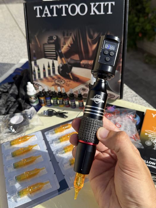 Kit Tattoo c/ Pele Treino e Instruções Completo pra fazer tatuagens / Sem fios Pen
