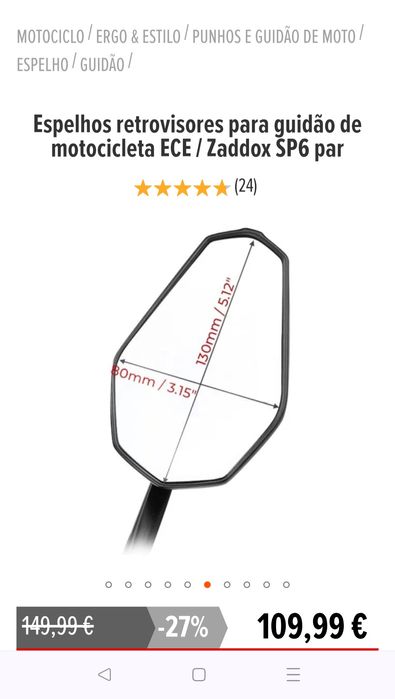 Espelhos retrovisores de punho para mota.