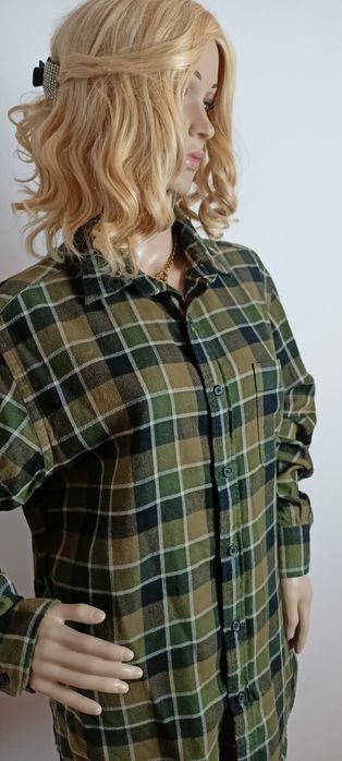 Flanelowa koszula Uniqlo L ciemnozielona krata unisex  bawełna