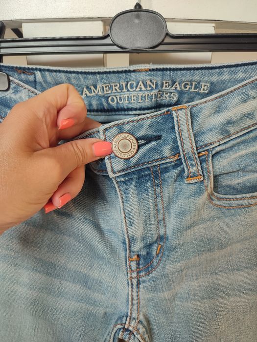 Dopasowane jeansy rurki damskie skinny denim super stretch American XS