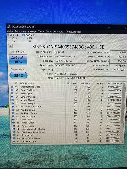Ssd Kingston 480 gb новий