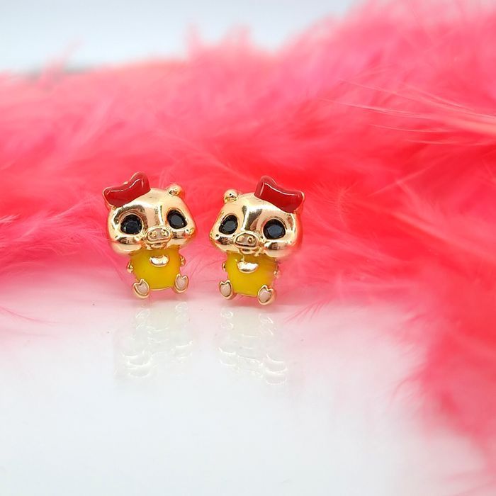 Kolczyki wesoła świnka - Pozłacane 18k
