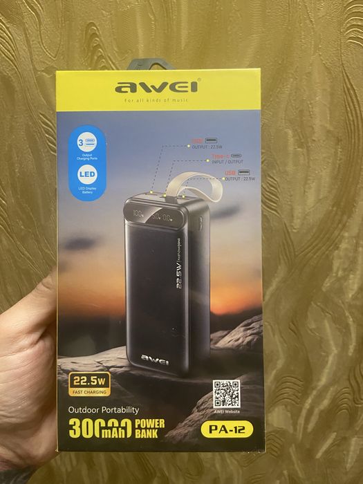 Павер банк зарядне Awei 30000mah