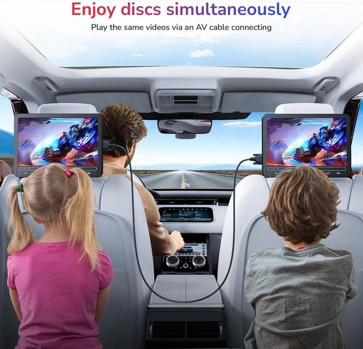Автомобільний DVD-плеєр GoNavidio з 10,5-дюймовим екраном. 2 екрани, 2 навушників і пульт.