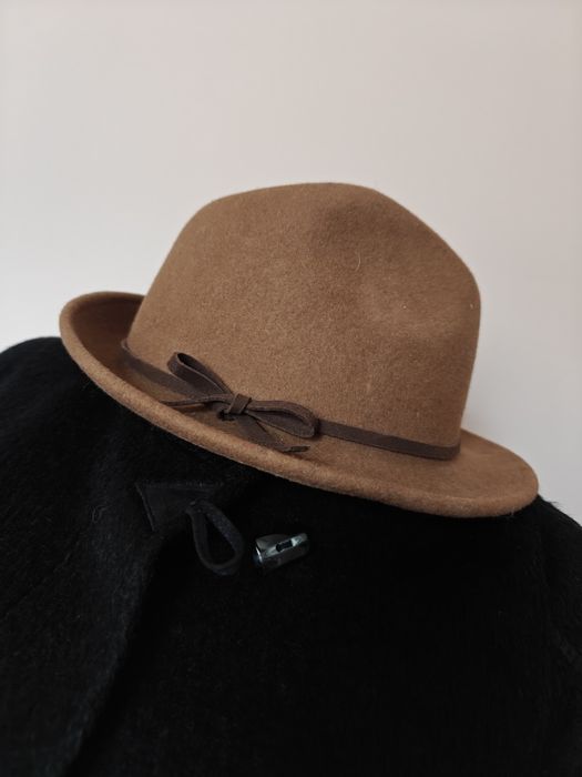 Kapelusz wełniany 100% wełna brązowy elegancki czapka vintage