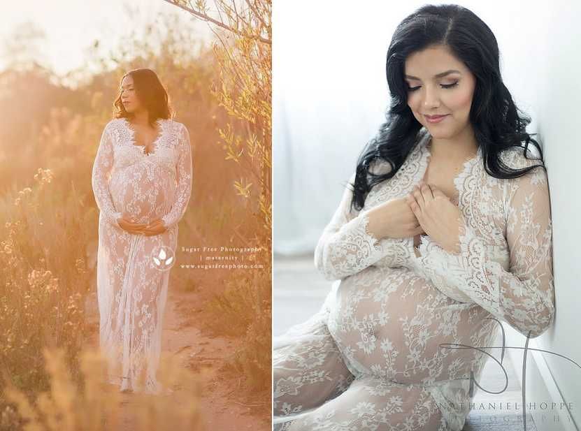 Suknia do sesji ciążowej kobiecej biała koronka M, L, XL i XXL