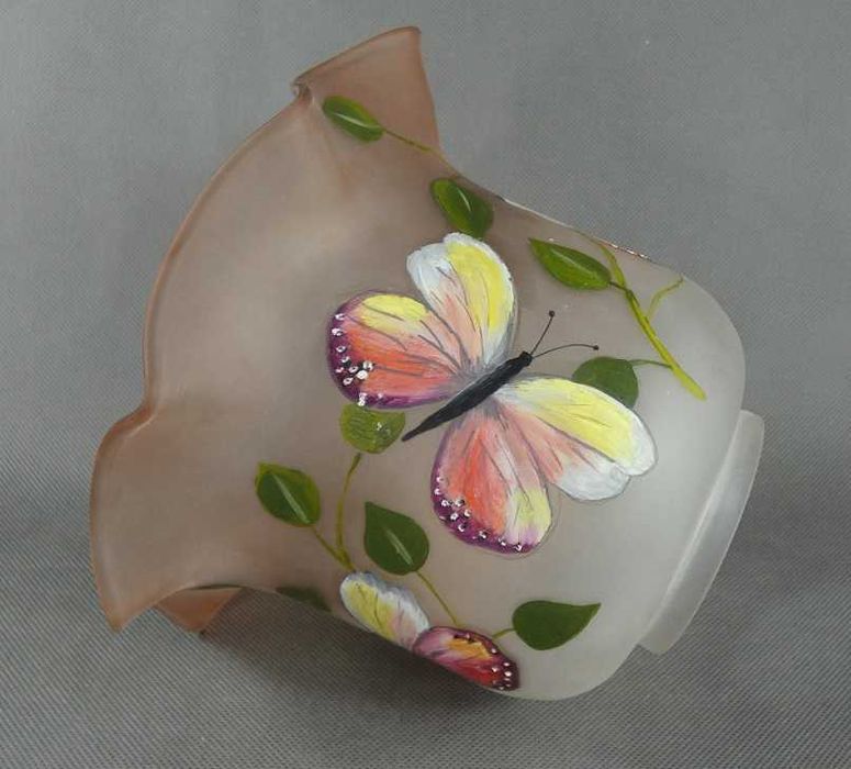 TULIPAN klosz LAMPA NAFTOWA malowany motyl liść 8,6 cm