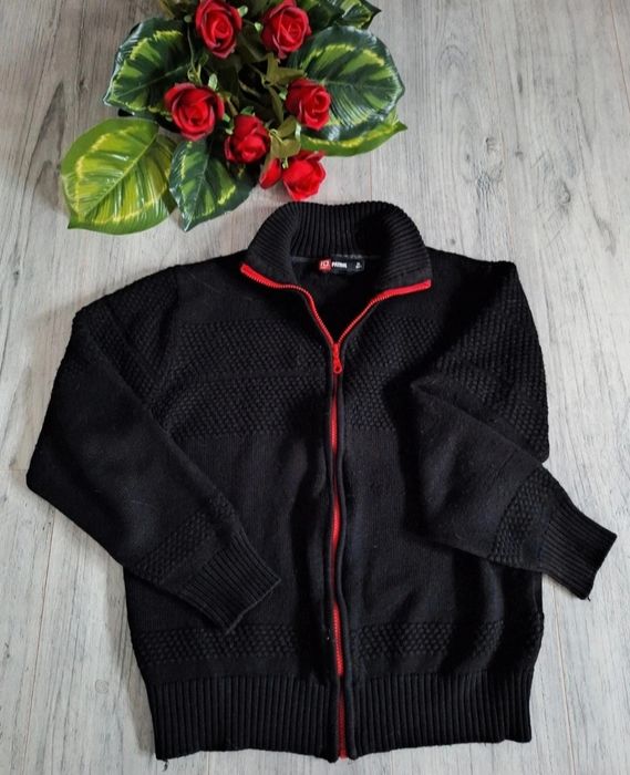 Meski czarny zimowy sweter gruby rozpinany xl