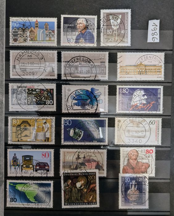 Niemieckie stemplowane znaczki z rocznika 1986