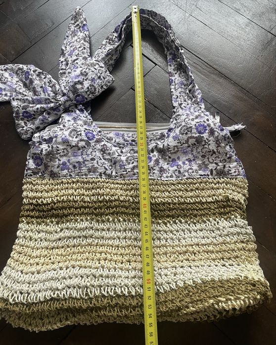 Torba -plażowa na ramię pleciona na zamek z kokardą własnej roboty.