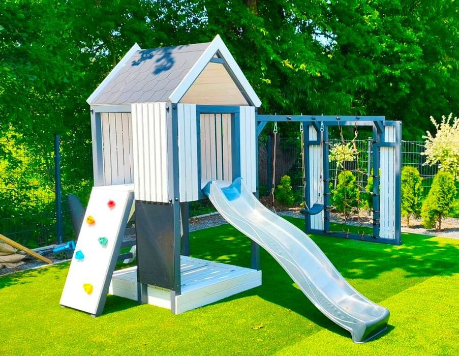 Drewniany Plac Zabaw do ogrodu - PROMOCJA - DYZIO - Domek - Huśtawka