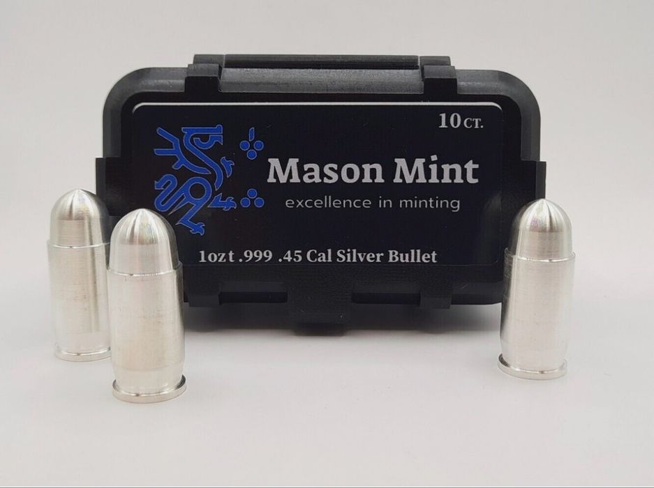 Сувенірний бокс з 10 унцій срібних куль 45 калібру, 10 oz .999