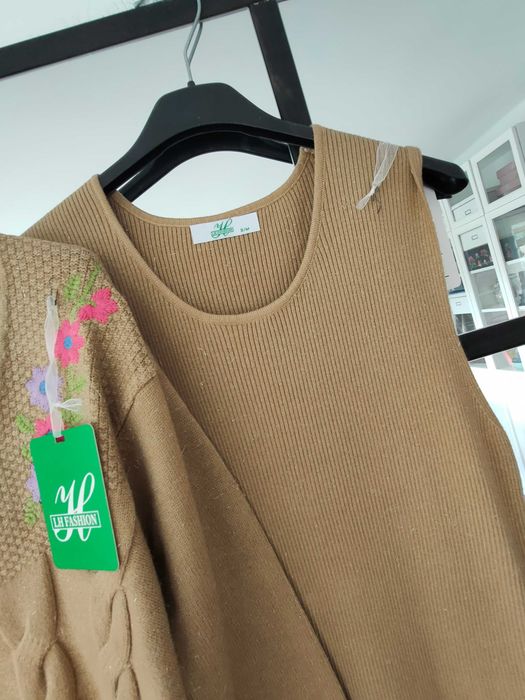 Śliczny komplet sukienka sweter dzianina sweterkowy angora S M