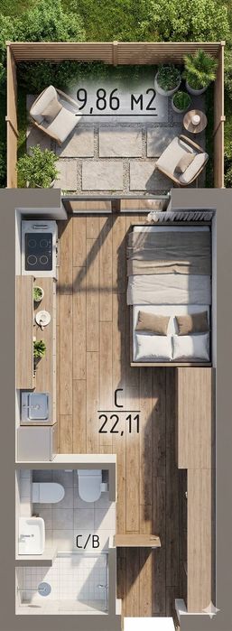 1-кімнатна квартира з двориком Білогородка 1 поверх $11907