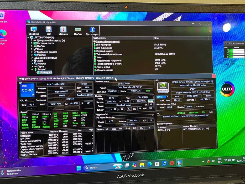 ASUS Vivobook X7400PC 14` Oled 2.8К 90Hz i7-11370H RTX3050 4GB 16DDR4/512SSD Магазин/Гарантія/Tuf/Rog/Zephyrus/Вівобук