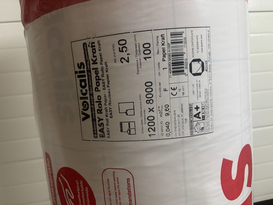 Lã de Rocha Volcalis 100mm Easy Rolo Papel Kraft 9,6m2