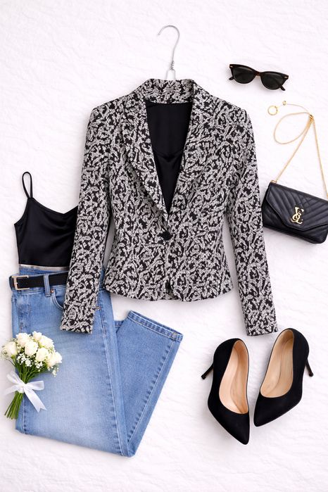 Żakiet czarno szary z wzorem S 36