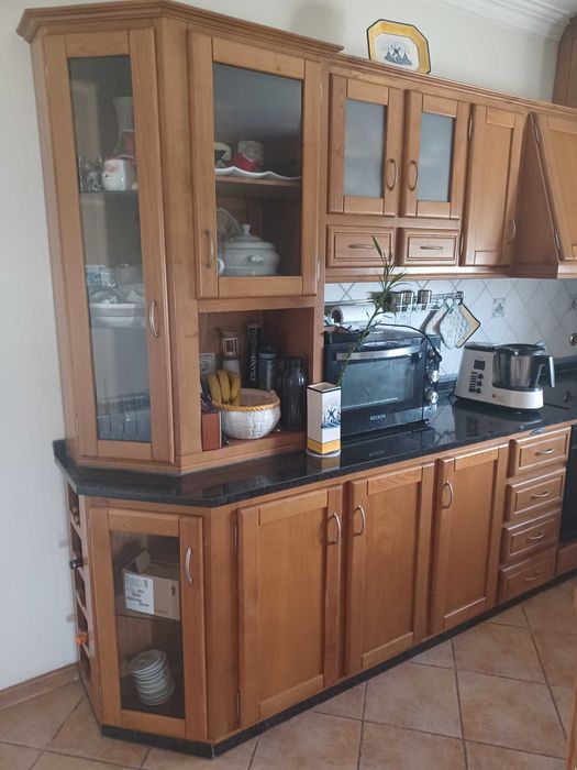 Móveis Cozinha Madeira Carvalho Tradicional com Banca Granito + Eletrodomésticos