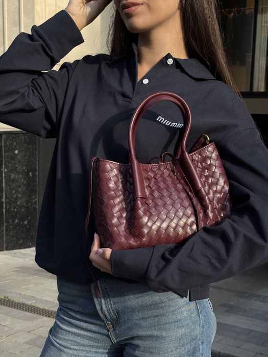 Сумка Bottega Veneta Small Pinacoteca бургунді, чорна