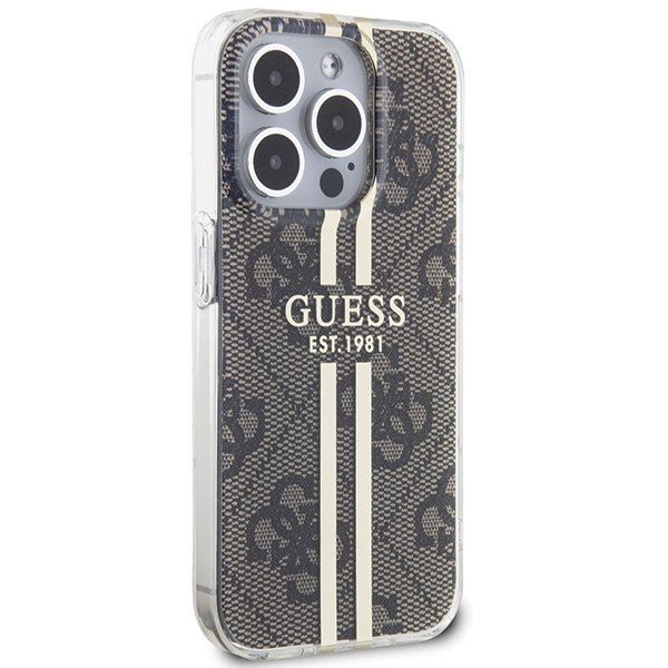 Guess GUHCP15LH4PSEGW iPhone 15 Pro 6.1" brązowy/brown hardcase IML 4G Gold Stripe