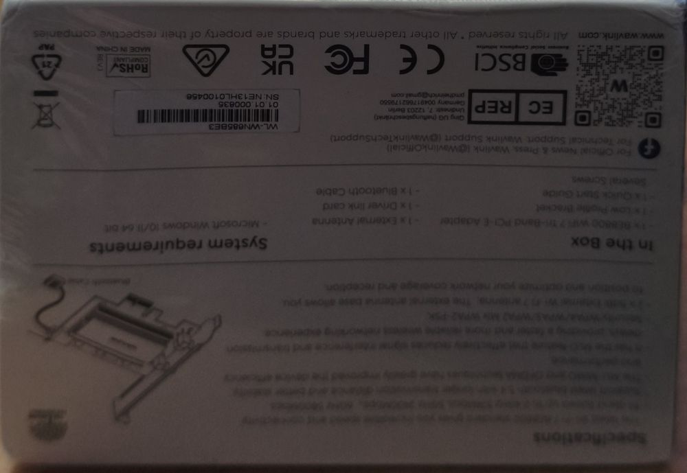 Новий Wi-Fi 7 адаптер WAVLINK BE8800 (Intel BE200) PCI-E. ТІЛЬКИ Intel