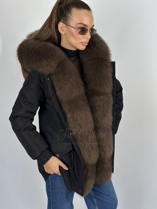 Жіноча зимова чорна парка, куртка з натуральним хутром песця. 42-60 рр
