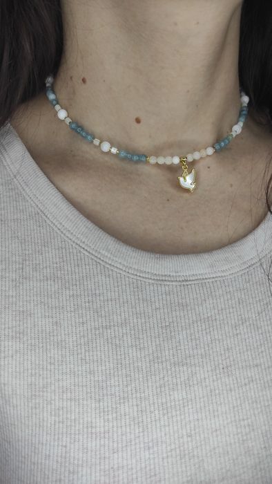 Чокер ручна робота з натурального каменю позолота з кулоном святковий