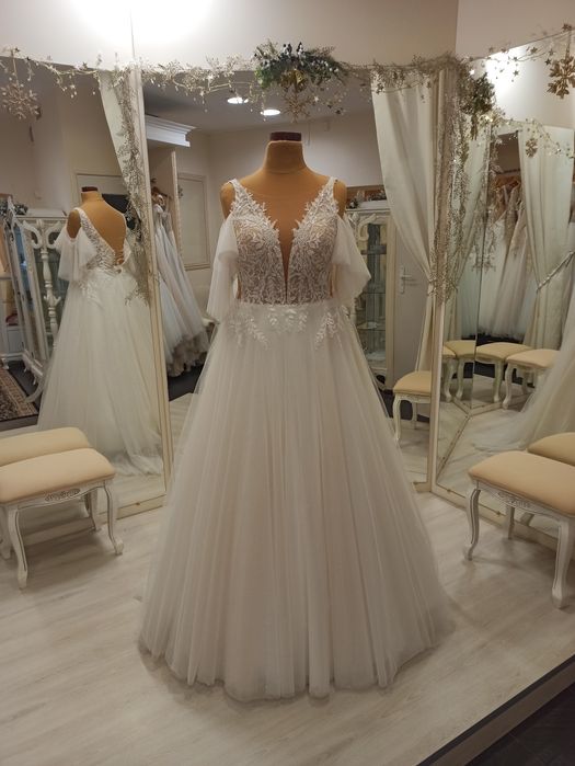 Suknia ślubna 44 46 48 ivory beż brokatowa NOWA plus size