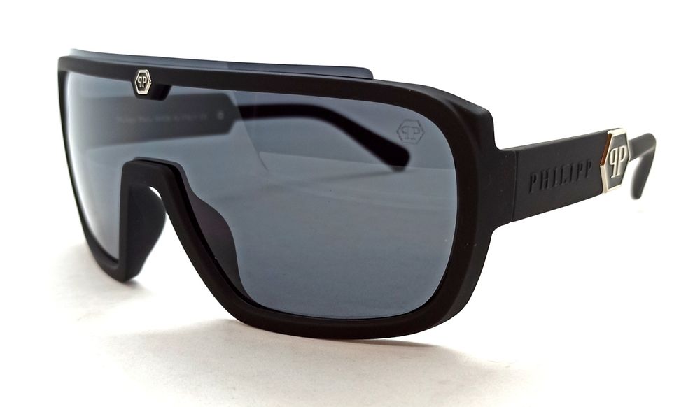 Philipp Plein очки маска унисекс черные матовые с серебристым лого