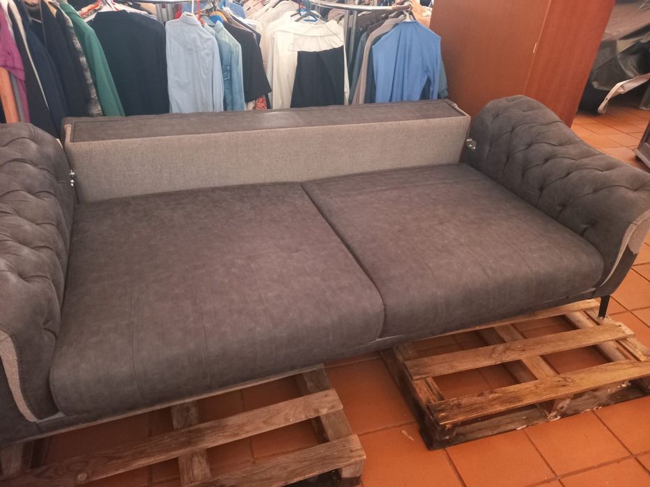 SOFA CAMA TECIDO CINZA
