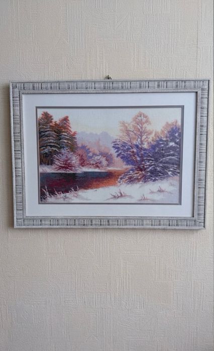 Вишита картина «Зимова казка» у рамі / handmade