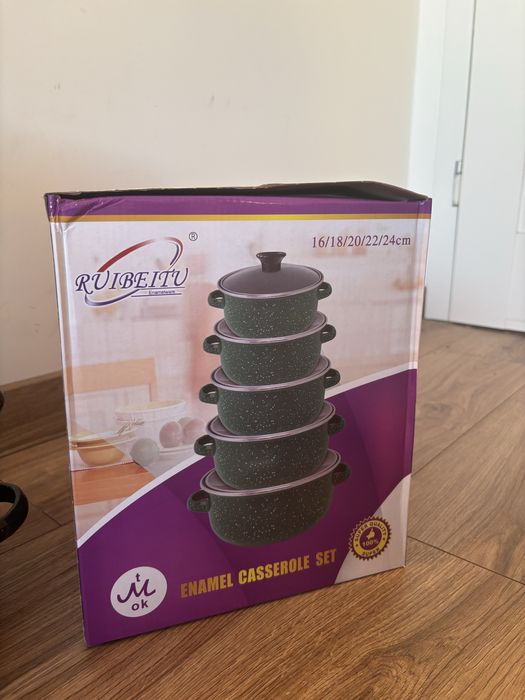 Zestaw 10el Garnki emaliowane+pokrywki garnki kuchenne na gaz indukcję