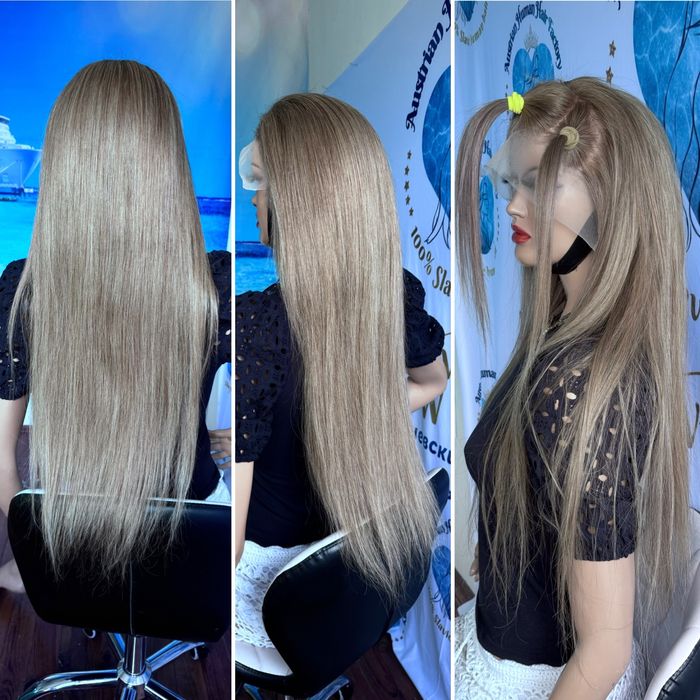 Натуральный парик большая система кожи славянка пепел русый волос 75см