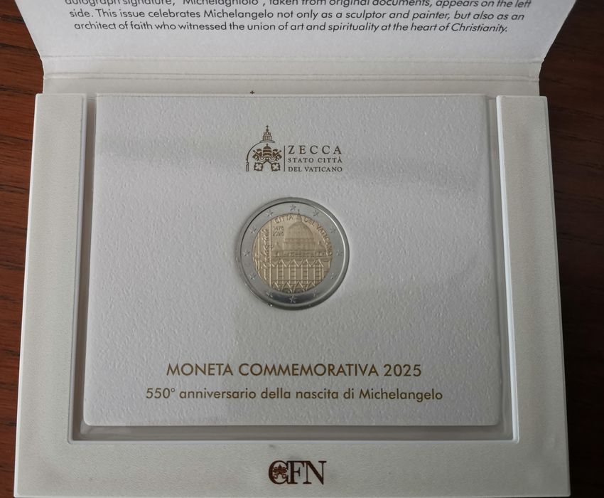 Vaticano 2025 - Moeda comemorativa de 2€ Michelangelo