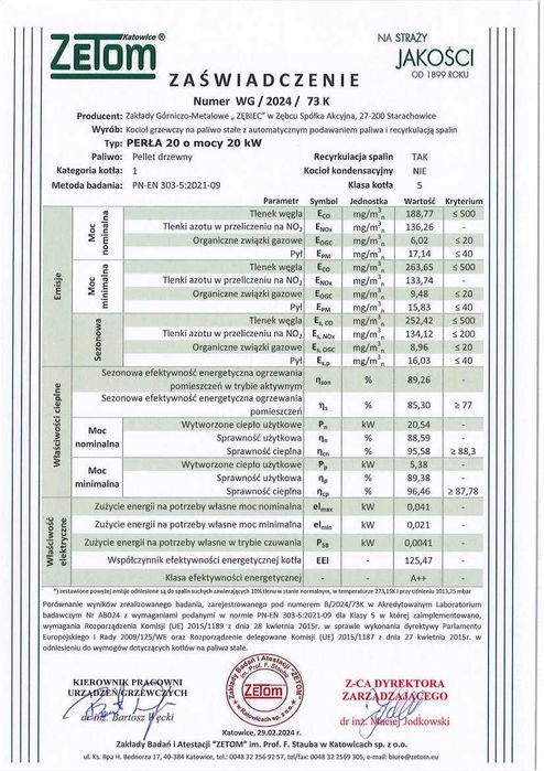 Kocioł, piec na pelet Zębiec PERŁA 20 kW - kompaktowe wymiary