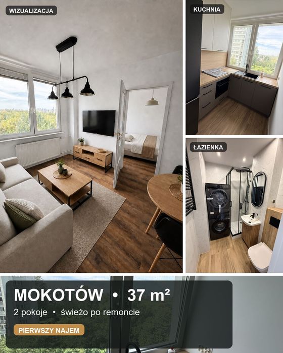 Mokotów, 2 pokoje po remoncie, pierwszy najem
