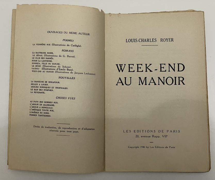 Livro Week-End Au Manoir - Louis-Charles Royer (Francês)