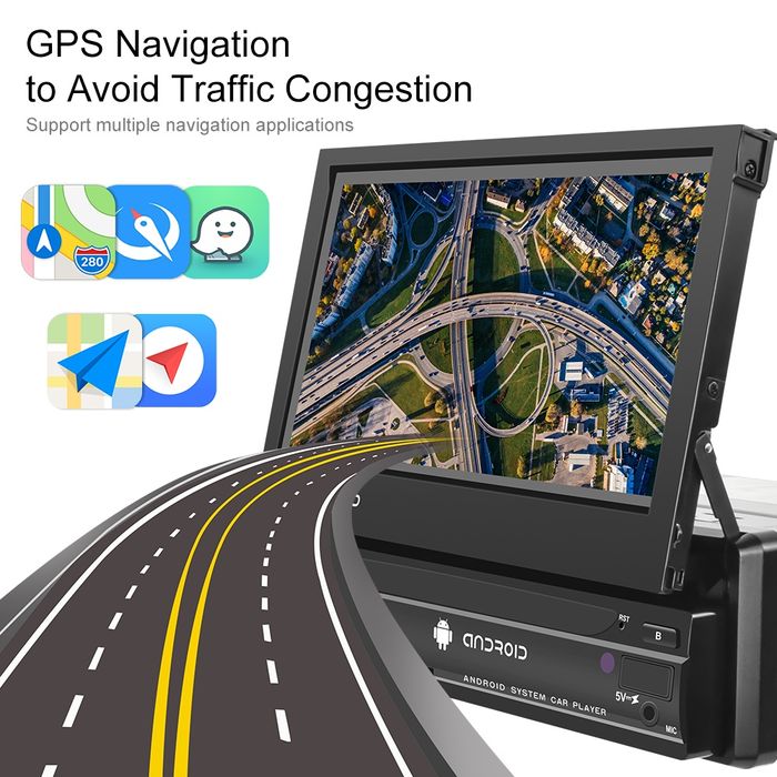 Rádio Android 1din Retrátil 8-core GPS Wi-Fi 4G Qled DSP CARPLAY 4/64G