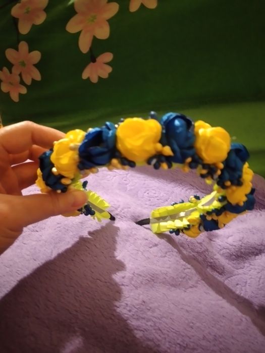 Обруч-віночок на голову жовто-блакитний, патріотичний.